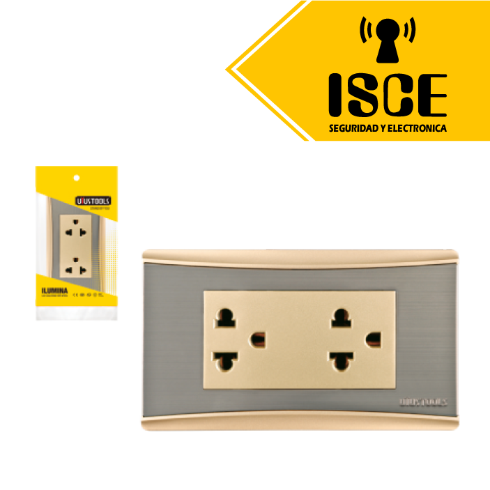 UYUSTOOLS TOMACORRIENTE EMPOTRABLE DOBLE C/TIERRA DORADO