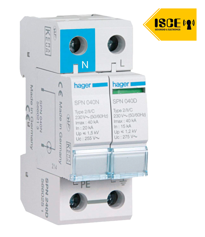 HAGER LIMITADOR DE SOBRETENSION TIPO 2 -1P+N 40KA 275V