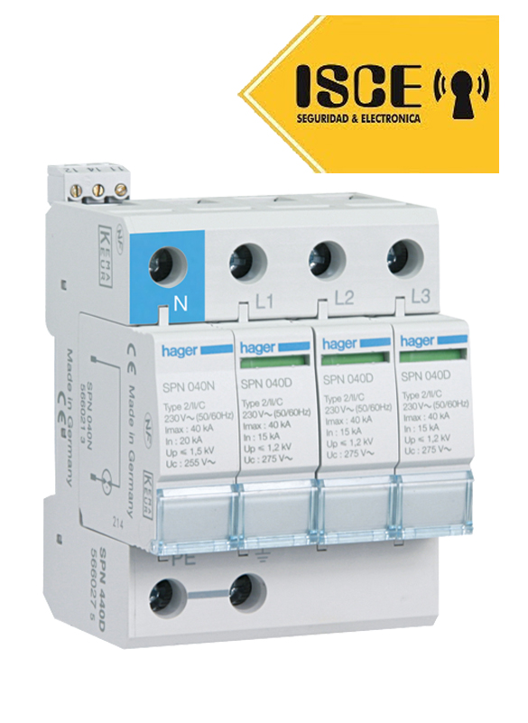 HAGER LIMITADOR DE SOBRETENSION TIPO 2 3P+N 40KA 440/275V