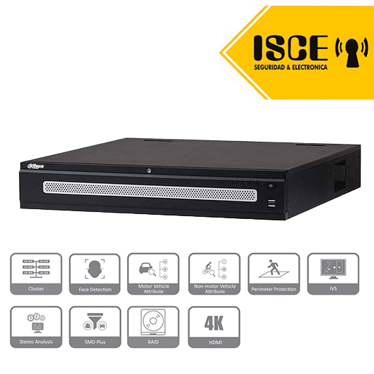 DAHUA NVR 64CH Hasta 12MP TASA Bits 384Mbps Salida HDMI/VGA 8 HDD P2P ONVIF