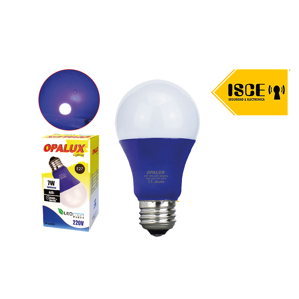 OPALUX FOCO LED LUZ AZUL 7W E27  100-240VAC 50/60HZ