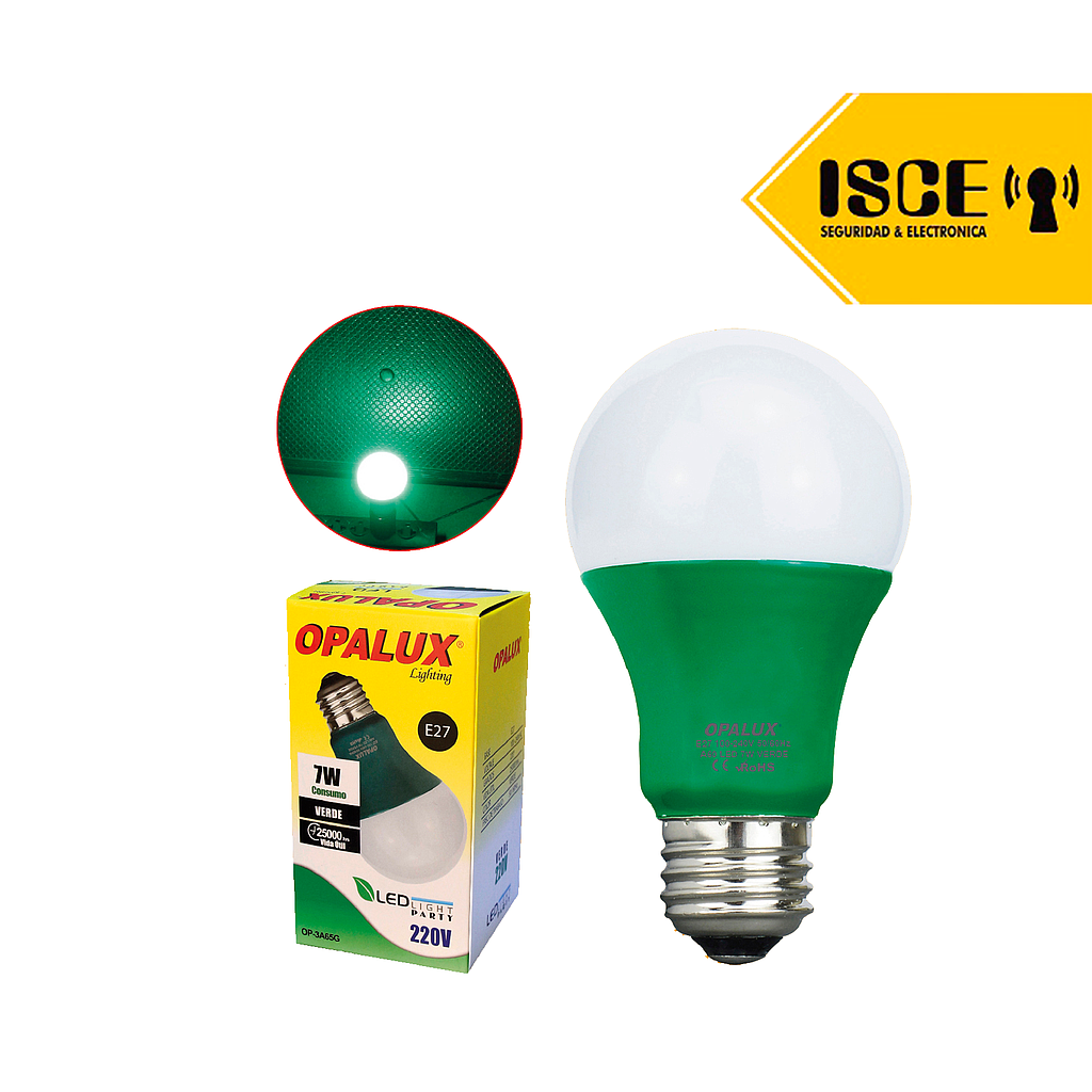 OPALUX FOCO LED LUZ VERDE 7W E27 100-240VAC 50/60HZ