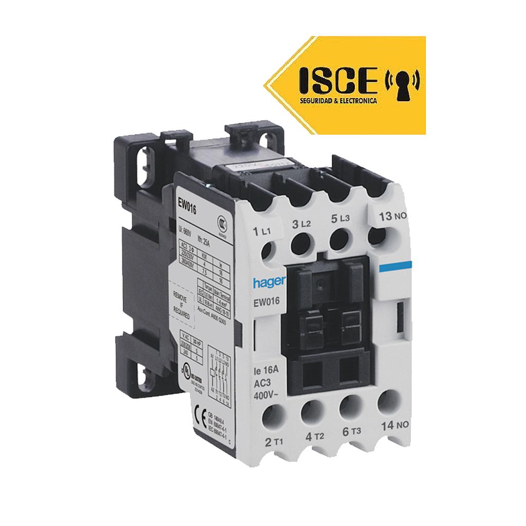 HAGER CONTACTOR DE POTENCIA AC3/380V 16 AMP 1NA BOBINA 220V 50/60HZ UL CE IEC-60947-4-1