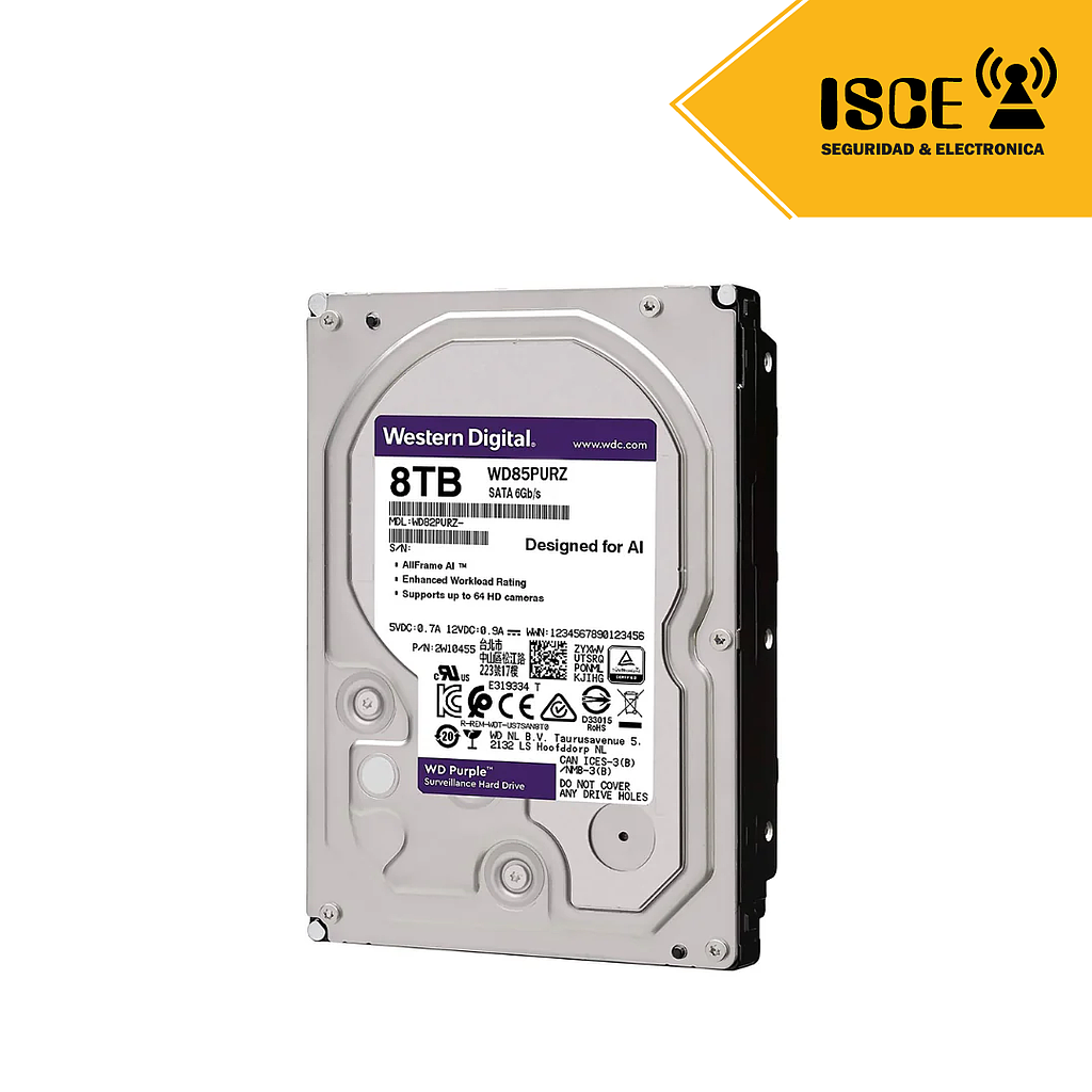 WESTERN DIGITAL DISCO DURO PURPURA 8TB SATA 6.0 Gb/s 256 MB CACHE 5400 RPM 3.5"