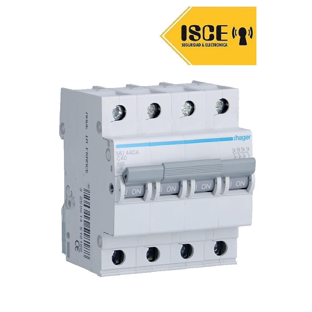 HAGER INTERRUPTOR AUTOMATICO TERMOMAGNETICO C 4X40A 6KA 415V/20KA/230V - IEC60898 / IEC 60947-2 ACC